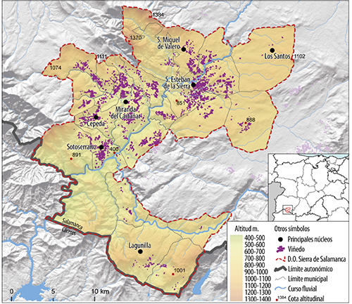 Distribuci&oacute;n de los vi&ntilde;edos de la DOP Sierra de Salamanca